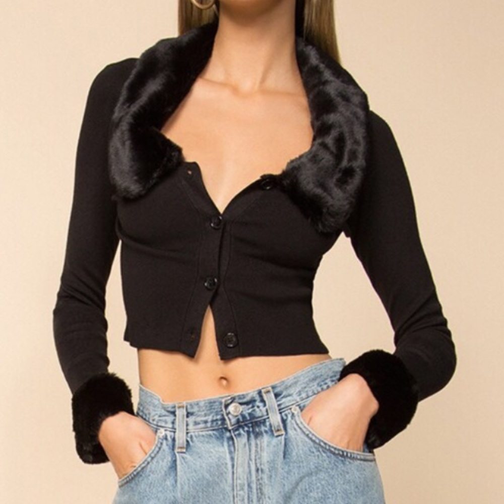 Superdown Elaney faux fur cardigan